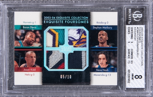 2003-04 UD "Exquisite Collection" Exquisite Foursomes #DMKN Davis/Marbury/Kidd/Nash Game Used Patch Card (#05/10) - BGS NM-MT 8